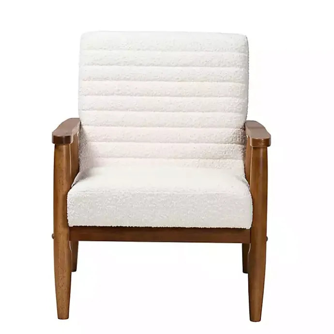 Discount Kirklands Home Boucle & Wood Frame Accent Chair Ivory