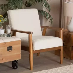 Discount Kirklands Home Boucle & Wood Frame Accent Chair Ivory