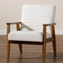 Discount Kirklands Home Boucle & Wood Frame Accent Chair Ivory