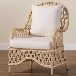 Sale Kirklands Home Braided Rattan Accent Chair Ivory