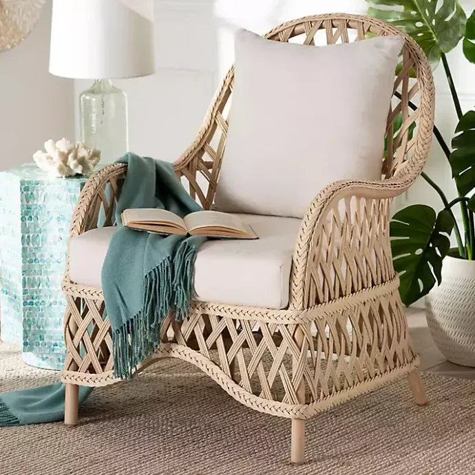 Sale Kirklands Home Braided Rattan Accent Chair Ivory