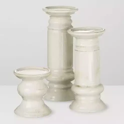 Kirklands Home Ceramic Column Pillar Holders, Set of 3 Ivory