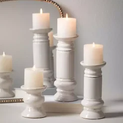 Kirklands Home Ceramic Column Pillar Holders, Set of 3 Ivory