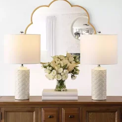 Sale Kirklands Home Ceramic Motif Table Lamps, Set of 2 Ivory