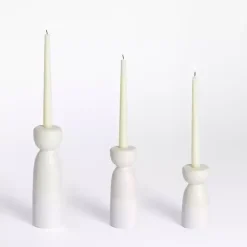 Kirklands Home Ceramic Taper Candle Holders, Set of 3 Ivory