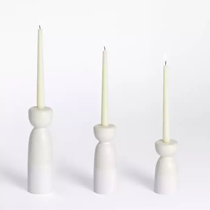 Kirklands Home Ceramic Taper Candle Holders, Set of 3 Ivory