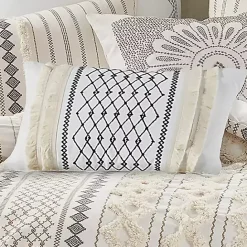 Kirklands Home Ivory Cotton Embroidered Tassel Accent Pillow