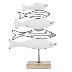 Kirklands Home Ivory Distressed Coastal Fish School Statue