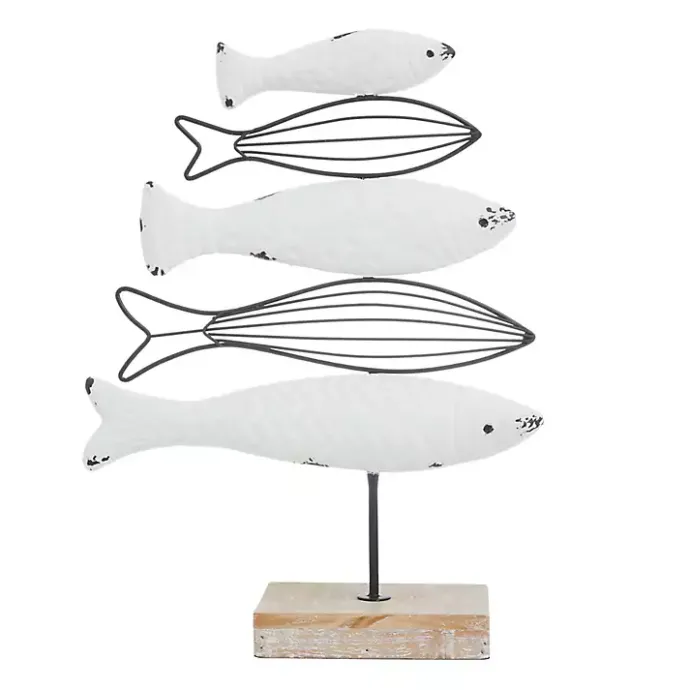 Kirklands Home Ivory Distressed Coastal Fish School Statue