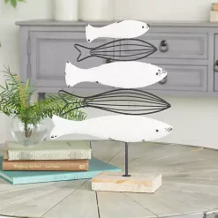 Kirklands Home Ivory Distressed Coastal Fish School Statue
