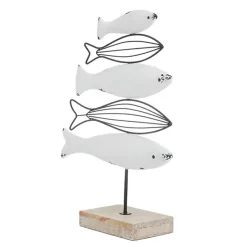 Kirklands Home Ivory Distressed Coastal Fish School Statue