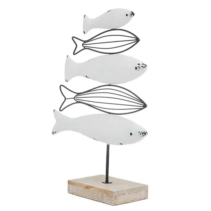 Kirklands Home Ivory Distressed Coastal Fish School Statue