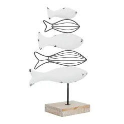 Kirklands Home Ivory Distressed Coastal Fish School Statue