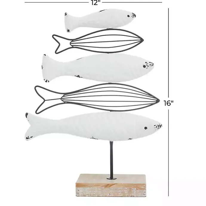 Kirklands Home Ivory Distressed Coastal Fish School Statue