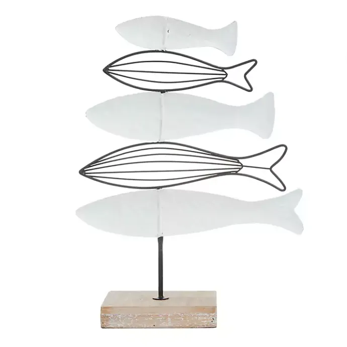 Kirklands Home Ivory Distressed Coastal Fish School Statue