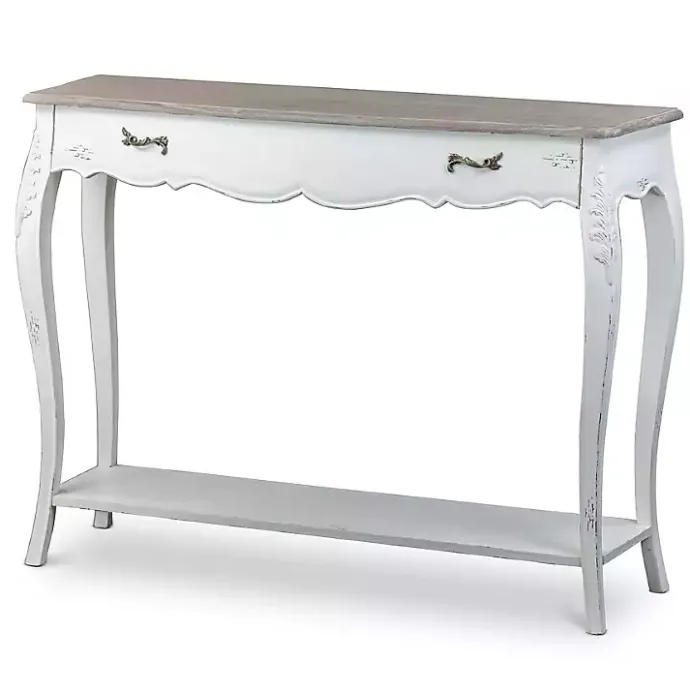 Clearance Kirklands Home Distressed Streaked Console Table Ivory