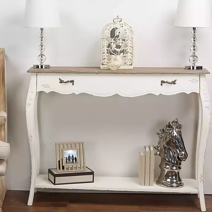 Clearance Kirklands Home Distressed Streaked Console Table Ivory