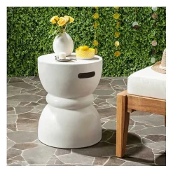 Discount Kirklands Home Drum Accent Table with Handles Ivory