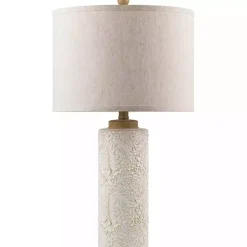 Best Kirklands Home Ivory Embossed Floral Cylinder Table Lamp Tan