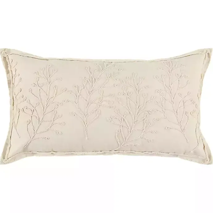 Outlet Kirklands Home Embroidered Botanical Pillow Ivory