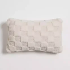 Sale Kirklands Home Faux Fur Checkerboard Lumbar Pillow Ivory