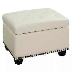 Online Kirklands Home Faux Leather Jessy Storage Ottoman Ivory