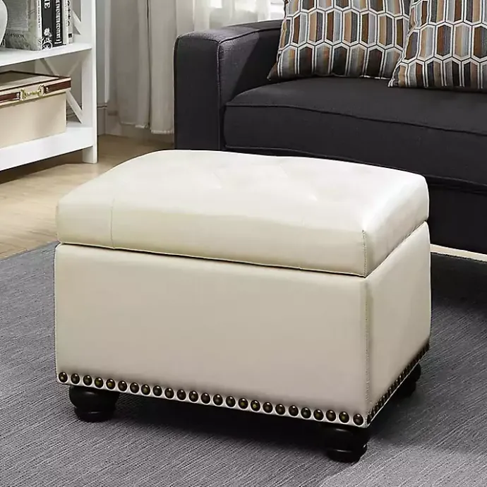Online Kirklands Home Faux Leather Jessy Storage Ottoman Ivory