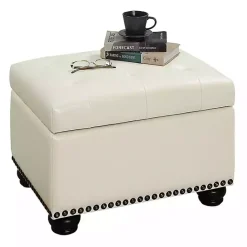 Online Kirklands Home Faux Leather Jessy Storage Ottoman Ivory