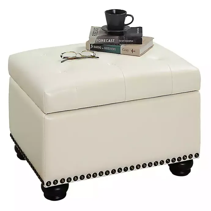 Online Kirklands Home Faux Leather Jessy Storage Ottoman Ivory