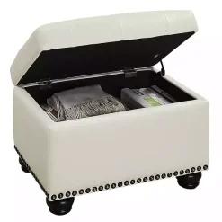 Online Kirklands Home Faux Leather Jessy Storage Ottoman Ivory