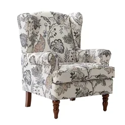 Discount Kirklands Home Ivory Floral Brocade Wingback Ella Armchair