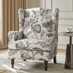 Discount Kirklands Home Ivory Floral Brocade Wingback Ella Armchair