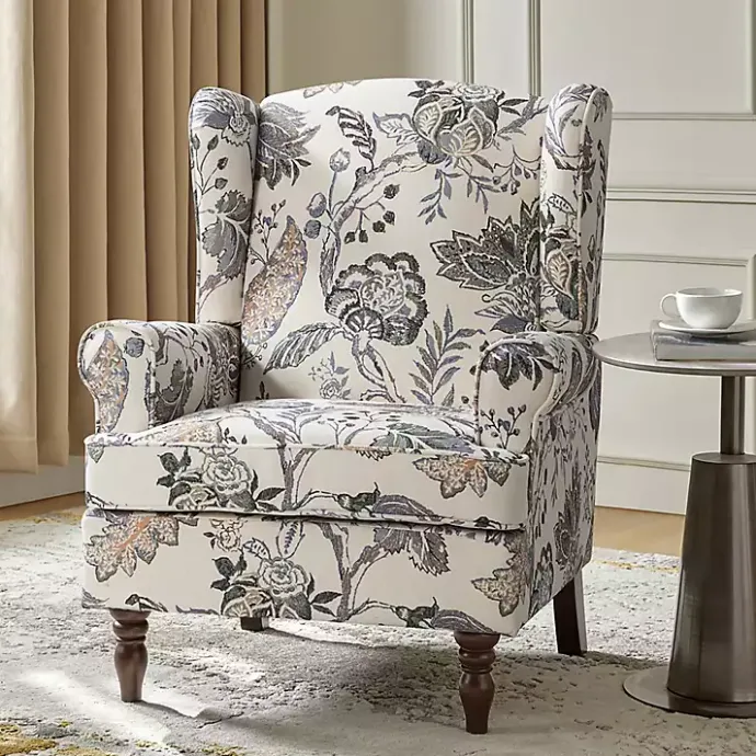 Discount Kirklands Home Ivory Floral Brocade Wingback Ella Armchair
