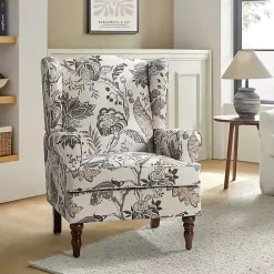 Discount Kirklands Home Ivory Floral Brocade Wingback Ella Armchair