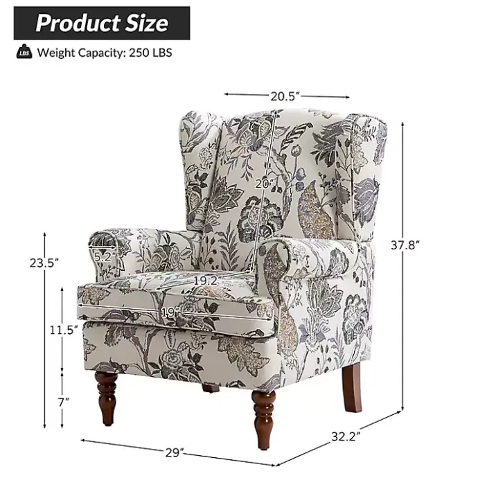 Discount Kirklands Home Ivory Floral Brocade Wingback Ella Armchair