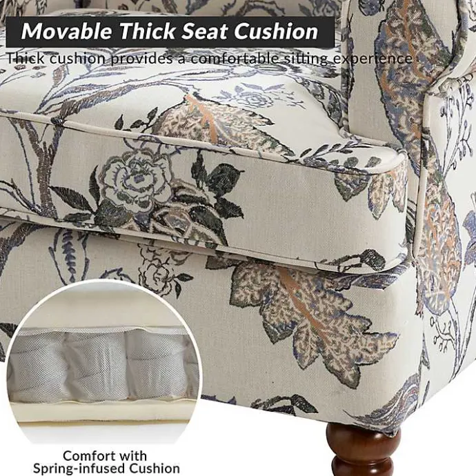 Discount Kirklands Home Ivory Floral Brocade Wingback Ella Armchair