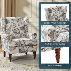 Discount Kirklands Home Ivory Floral Brocade Wingback Ella Armchair