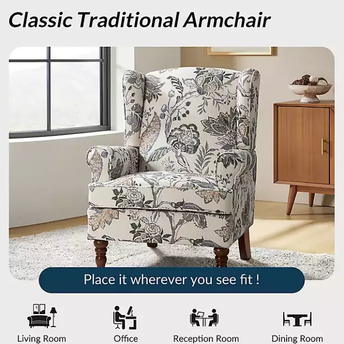 Discount Kirklands Home Ivory Floral Brocade Wingback Ella Armchair