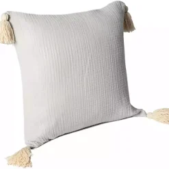 Outlet Kirklands Home Gauze Organic Tassel Throw Pillow Ivory