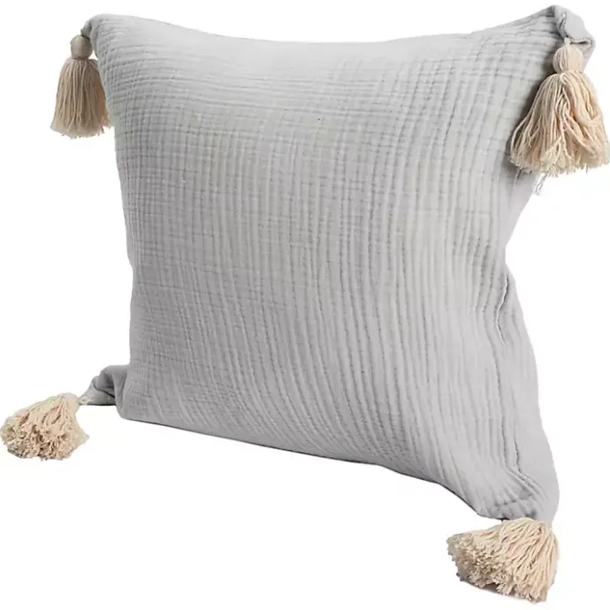 Outlet Kirklands Home Gauze Organic Tassel Throw Pillow Ivory