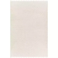 Best Kirklands Home Geometric Lines Tassel Area Rug, 5x7 Ivory