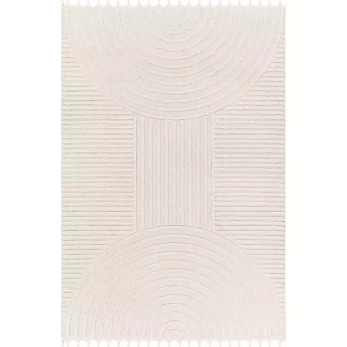 Best Kirklands Home Geometric Lines Tassel Area Rug, 5x7 Ivory