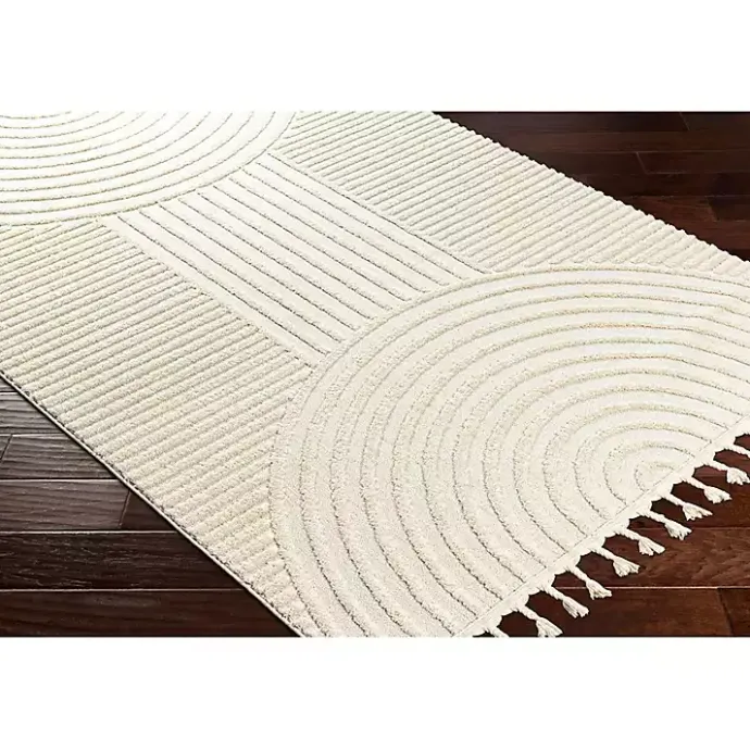 Best Kirklands Home Geometric Lines Tassel Area Rug, 5x7 Ivory