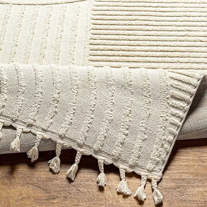 Best Kirklands Home Geometric Lines Tassel Area Rug, 5x7 Ivory