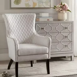 Best Kirklands Home Ivory Lanea Quilted Accent Chair with Silver Studs White