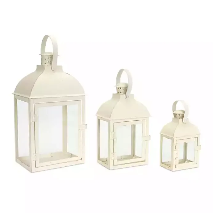 Hot Kirklands Home Metal Slope Top Lanterns, Set of 3 Ivory