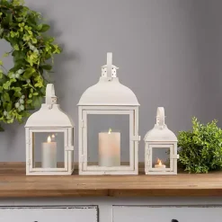 Hot Kirklands Home Metal Slope Top Lanterns, Set of 3 Ivory