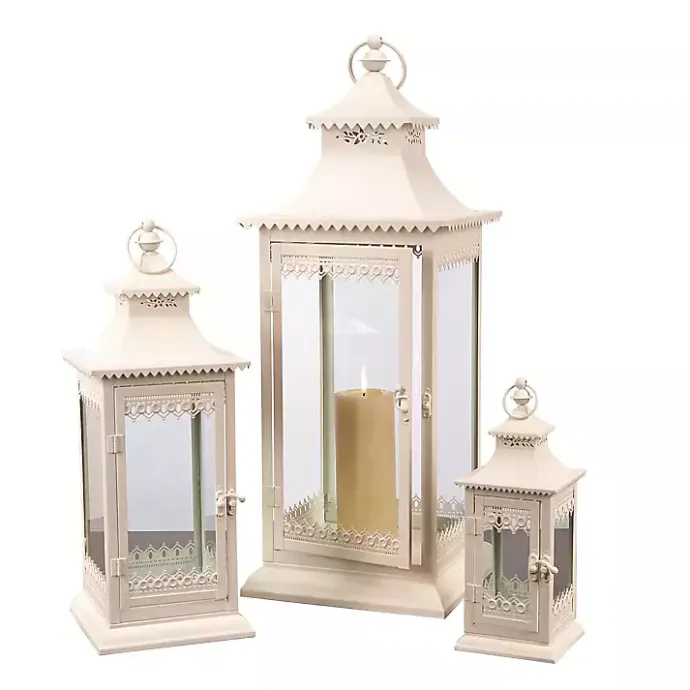 Sale Kirklands Home Metal Vintage Lanterns, Set of 3 Ivory