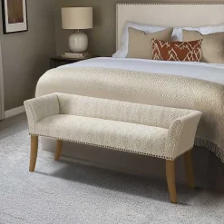 Outlet Kirklands Home Patterned Short Wingback Upholstered Bench Ivory