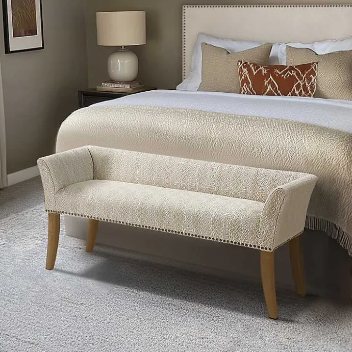 Outlet Kirklands Home Patterned Short Wingback Upholstered Bench Ivory